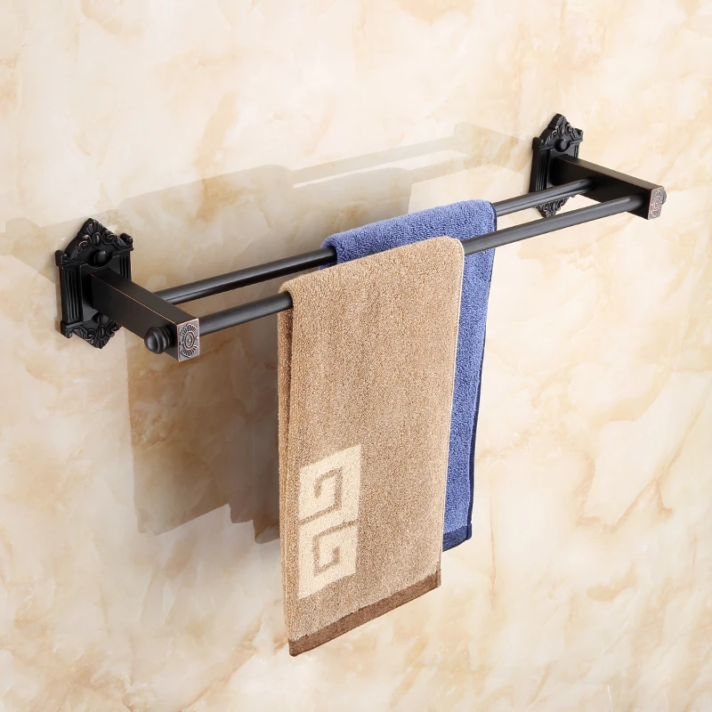 

AUSWIND Europe Hexagonal base Soild Brass Black Brush Towel Bar Wall mount double Towel rack Bathroom accessories Hl08