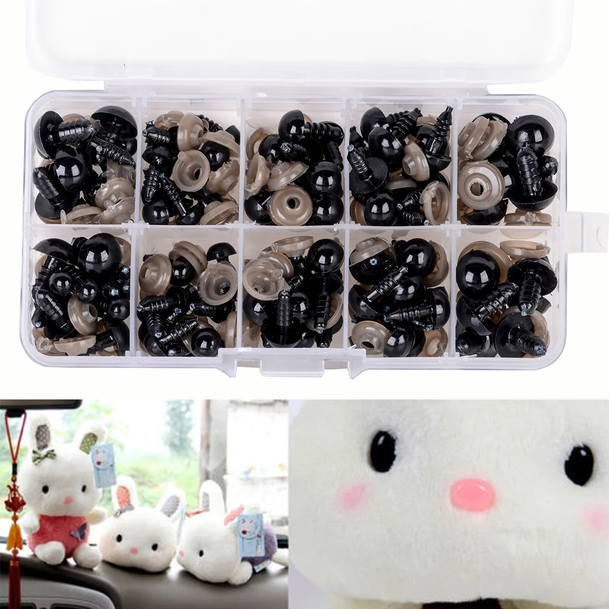 Practical DIY Doll Eye 100pcs Black Plastic Safety Eyes for Teddy Animal Plush Puppet Crafts 6/8/9/10/12mm