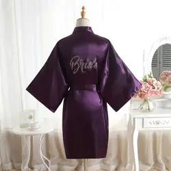 Модные однотонные халат Rhineston Невеста письмо Для женщин короткий халат платье кимоно свадебные туфли невесты халаты халат пижамы