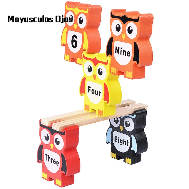 

ZH 1PC Wooden Large Colorful Numbers Owl Stacks High Children Building Blocks Educational Toys