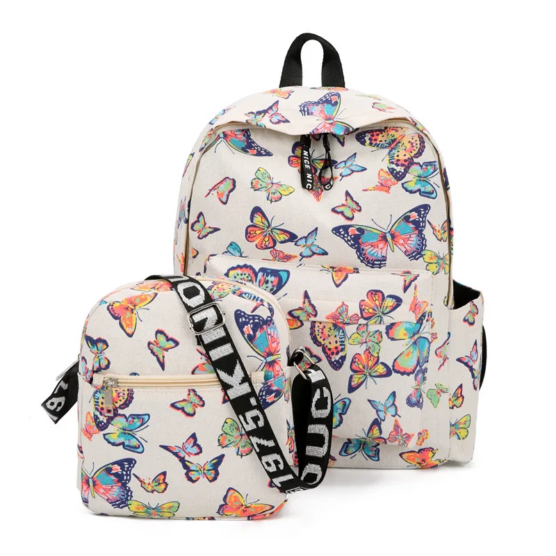 2019 new printed canvas shoulder bag female two-piece student bag