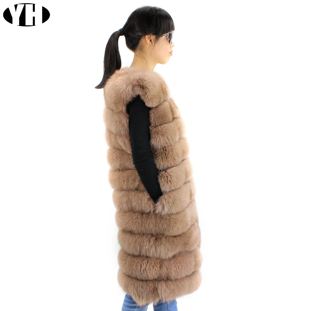 De Gilet Rea Long Femmes khaki Fox Femme Fourrure Pelt Naturel Pleine Hiver Grey Renard Vêtements black 100 Manteau wtqHXw5