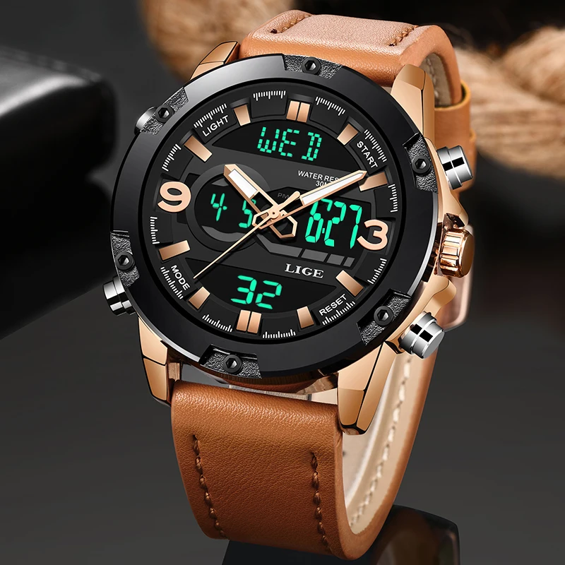 

LIGE New Fashion Casual Sport mens watches Top Brand Luxury Analog Bigital LED Watch men Waterproof Clock Relogio Masculino+Box