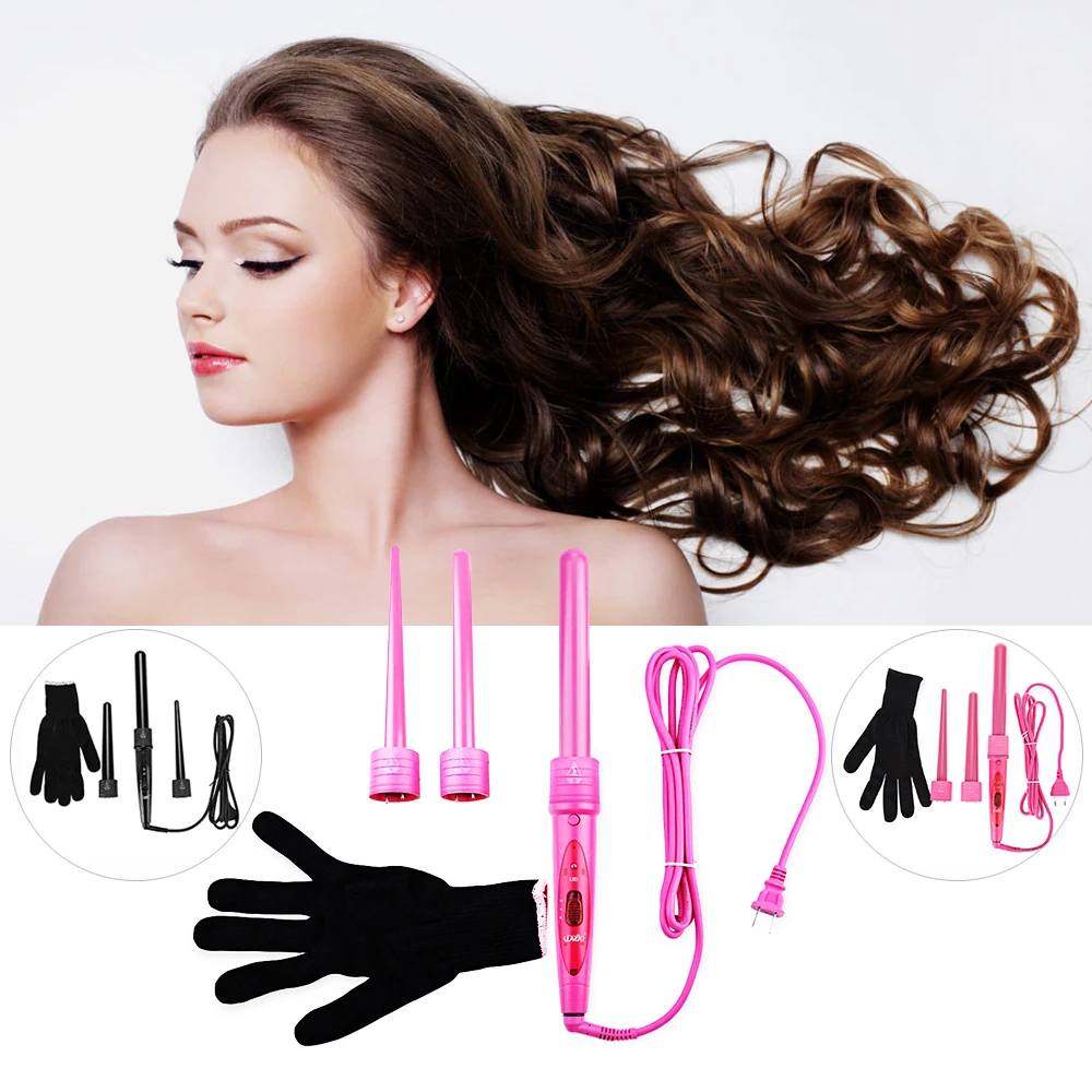 DODO 3 In 1 Electric Ceramic Hair Curler Professional Automatic Curling Iron Wand Interchangeable 3 Parts Iron Hair Curler Set 4 in 1 curling iron set professional hair curler ceramic interchangeable hair wand multi color hair iron with glove