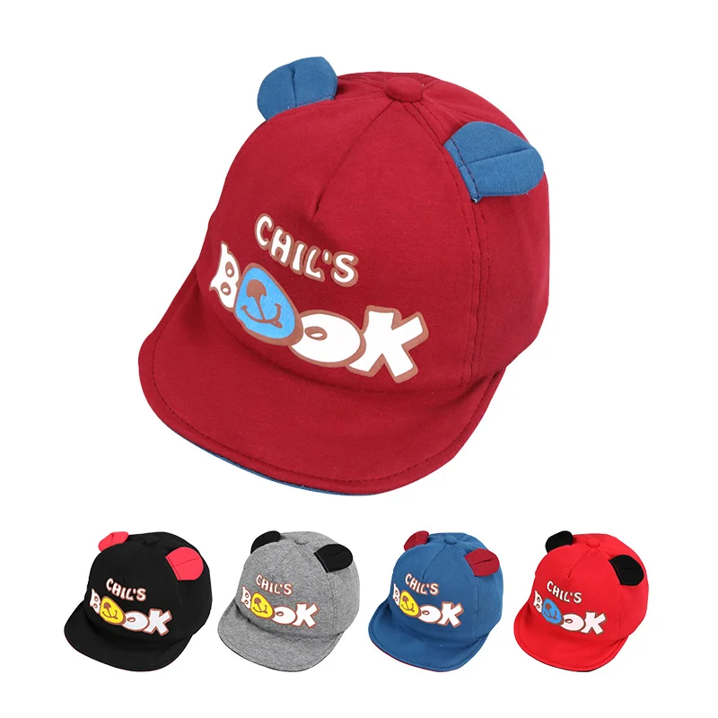 Cute Baby Cap Bear Ears Kids Hat Cotton Soft Boys Sun Cap Solid Letter