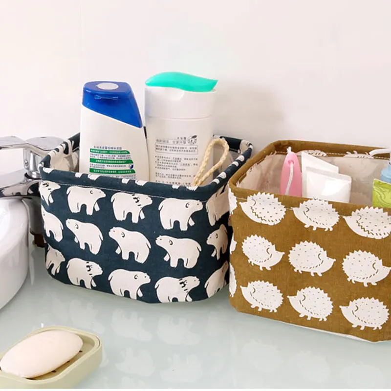  Portable Cute Linen Desk Storage Box Holder Home Office Storage Organization Jewelry Cosmetic Stati