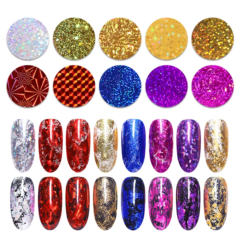 10 листов красочных фольг для ногтей мерцающие наклейки для ногтей полное покрытие для ногтей блестящие наконечники для украшения для ногтей