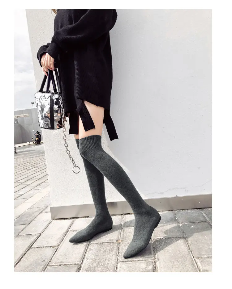 2018 New Pointed High-Heeled and Flat Long Knees Women's Socks Shoes Woman Women's Boots Zapatos De Mujer M8D184 (13)