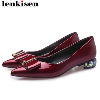 

Lenkisen natural leather butterfly-knot decoration colorful crystals office lady women pumps pointed toe loafers work shoes L27