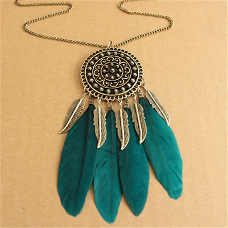 

2017 Best Fashion Retro Bohemian Feather Pendant Chain Necklace Gift Ladies Tassel Feather Pendant Necklace Jewelry Choker