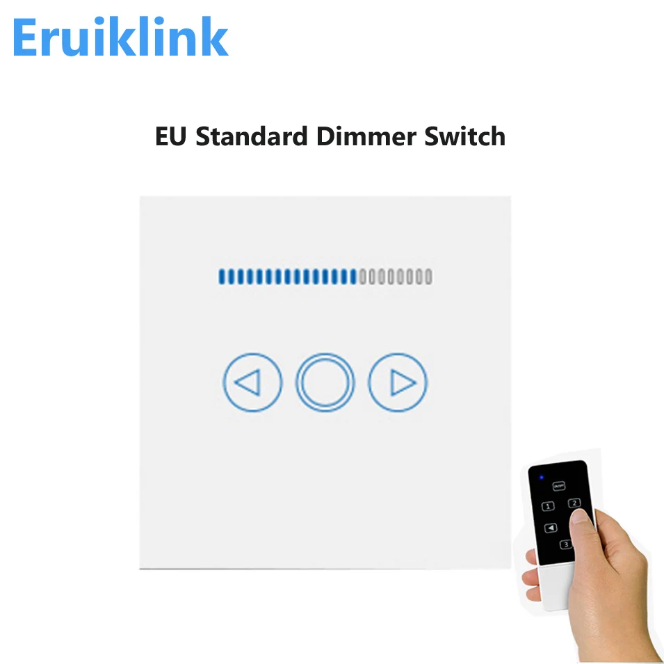 EU Type Dimmer Switch, Touch Panel Wireless RF433 Remote Lamp,Wall Light Dimmer Switch Work with Broadlink Rm Pro, White Black-1