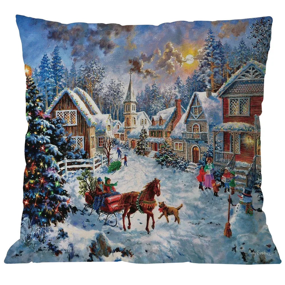 

2019 Merry Christmas Pillow Cases 45cmX45cm Linen Cushion Pillowcase Cover Hot Winter Bedroom Home Office Decorative Pillow Core