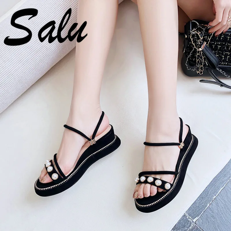 

Salu Fashion New Sandals for Women Brand Design Genuine Leather Wedges Sandals Casual Shoes Open Toe Fashion Shoes Woman