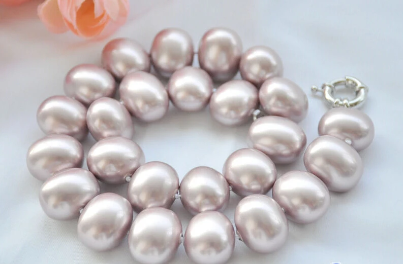 

CB151 Beautiful 17" 18mm LAVENDER EGG SOUTH SEA SHELL PEARL NECKLACE
