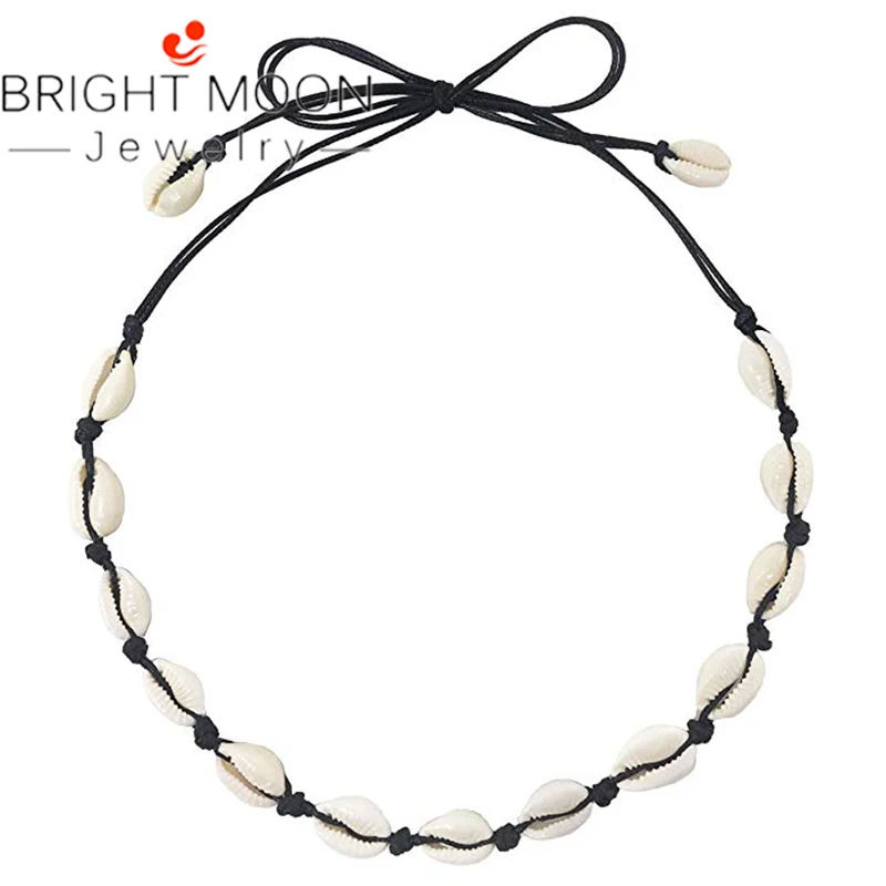 

Bright Moon Women's Natural Shell Choker Necklace, Handmade Cowrie Shell Boho Beach Jewelry