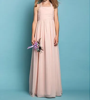 

2017 Custom Made Sheath Halter Junior Bridesmaid with Criss Cross Ruching Chiffon Flower Girls Dresses Free Shipping