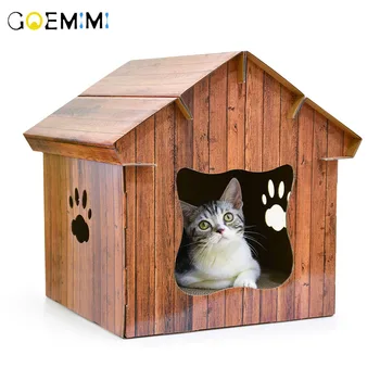 

Pet Cat Kennel Wooden House Foldable Cat scratch board Inside Dog House Top Quality Pet Bed For Cats cama para gato