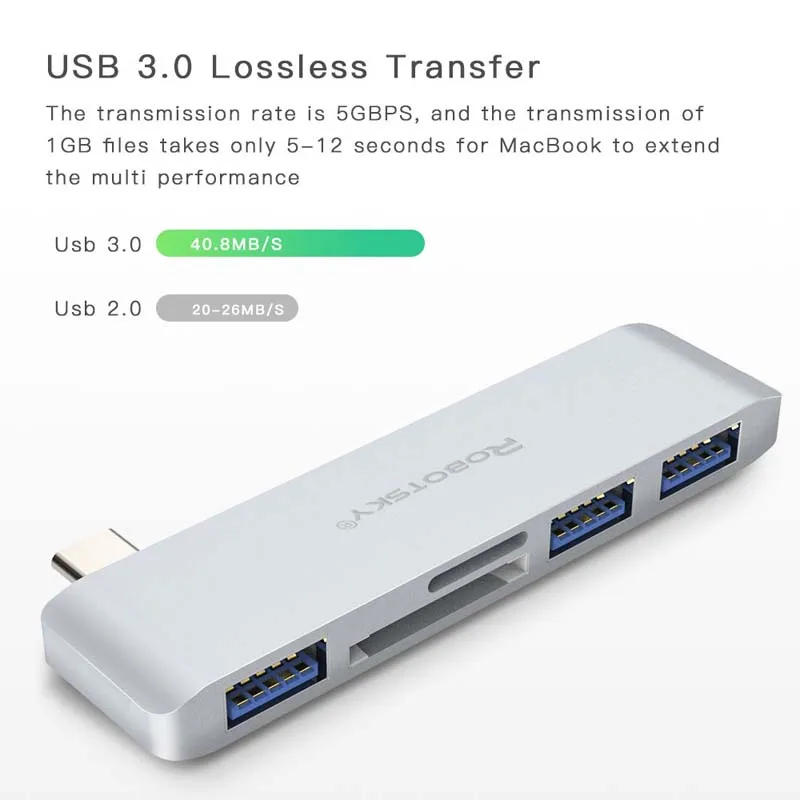 Концентратор USB Type C 5 в 1 с 3 0 портами адаптер со слотом для SD и Micro карт MacBook Pro Chromebook