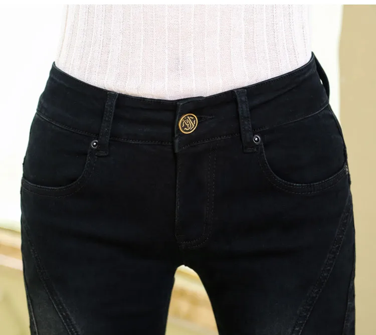 Демисезонный Slim Fit расширенные книзу, со средней талией женские Стрейчевые джинсы-скини джинсовые штаны клеш джинсовые брюки XL