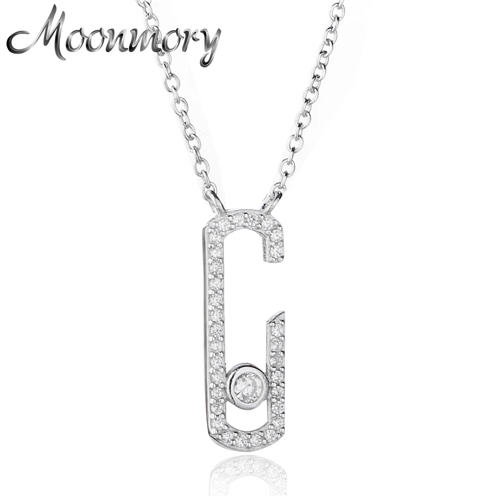 Moonmory Аутентичные 925 стерлингового серебра ювелирные украшения из хрусталя и циркония кварцевые Аутентичные подвеска цепь цепочка на шею для женщин