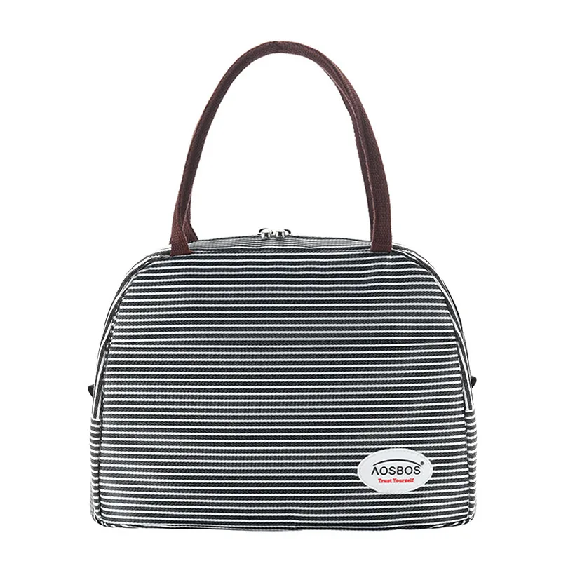 

Aosbos Stripe Insulated Lunch Bag Portable Canvas Thermal Food Picnic Lunch Bags 2019 Cooler Lunch Box Tote for Women Men Kids