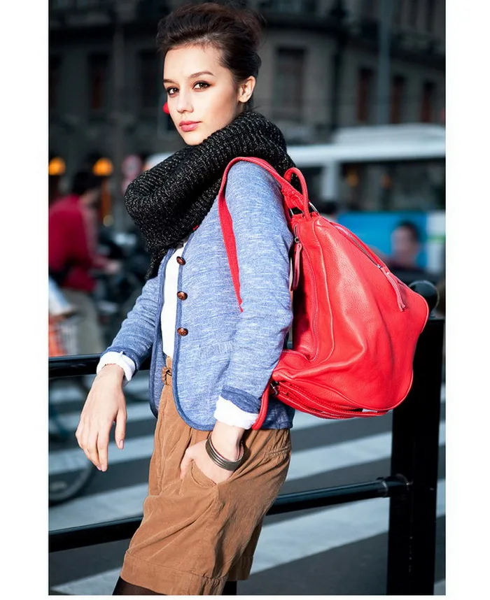 Mochila das Senhoras Real do Couro Zency Macio Natural Vermelho Preto Azul Couro Genuíno Ombro Primeira Camada Ocasional Bolsa 2020 100% 14 Bolsas e Malas
