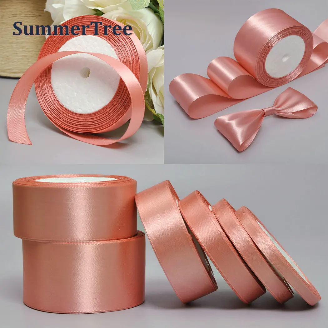 

1 Roll Coral 25 Yards 6mm - 50mm Satin Ribbon Sash Gift Bow Craft Wedding Party Supplies Event Banquet Decoration blusher