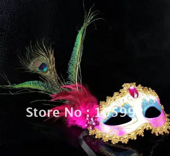 

Three Root Peacock Feather Painting Mask Dance Mask 10pcs mix color