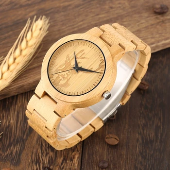 

Handicraft Engraving Deer Elk Dial Watch Men's Full Wooden Wristband Casual Sport Quartz Analog Bamboo Woody Watch Gifts for Men