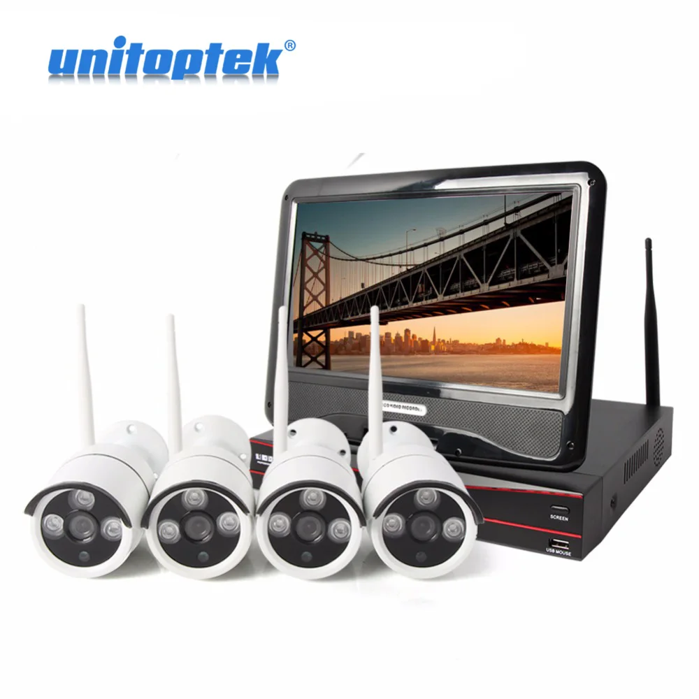 

10.1 Inch Display LCD NVR 4Ch 720P Wireless Camera Kit Plug And Play Night Vision WIFI CCTV Surveillance System P2P Cloud View