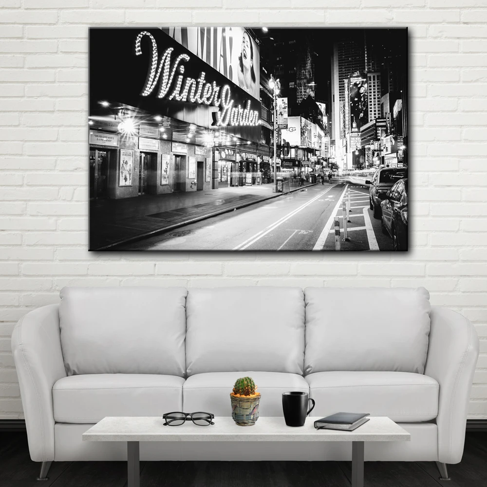 Black and white city road night wall mural picture artwork canvas