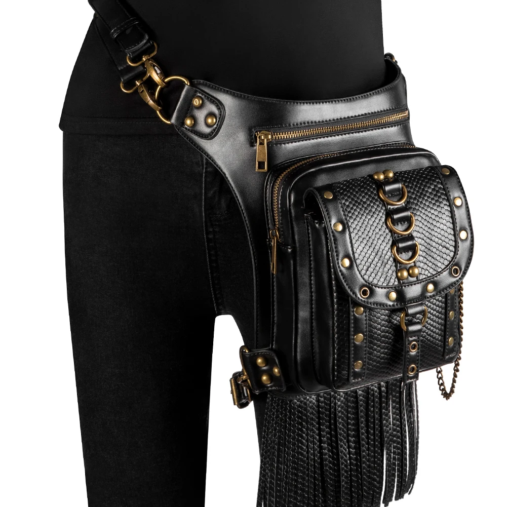 Norbinus Punk Rivet Women Waist Bags Gothic Steampunk Drop leg Bag Men