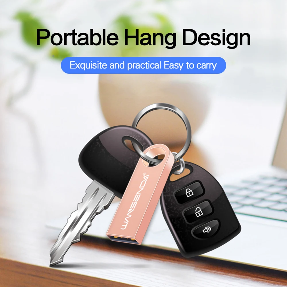 USB Flash Drive WANSENDA Key Chain USB Flash Drive 8GB 16GB 32GB Metal Pen Drive 64GB Real Capacity Pendrive 128GB USB 2.0 Memory Stick Disk