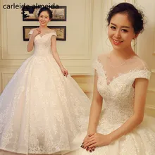 O-pescoço vestido de Baile Vestido de Noiva Bonita Do Laço de Vestido de Noiva Apliques Robe de Mariee Floor Duração Matrimonio