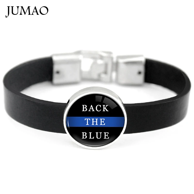Thin Blue Line Leather Cuff Bracelets Bangles Back The Blue Bracelet For Women Men Girls Jewelry