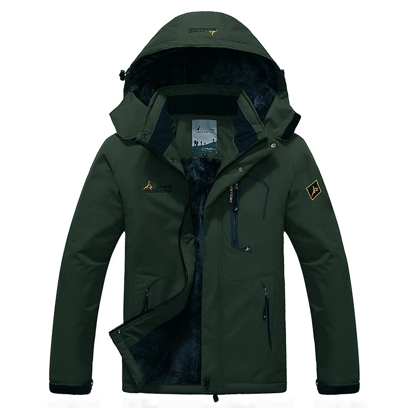 TIEPUS, зимняя мужская куртка, плюс шерсть, теплая куртка, водонепроницаемая, ветрозащитная, мужская верхняя одежда с капюшоном, мужская пуховая парка, размер L-5XL, 6XL - Цвет: Army Green