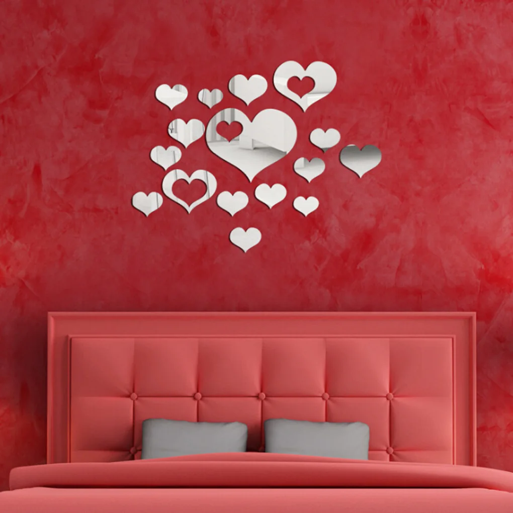 Buy 16pcs 3D Love Heart Mirror Surface Wall Stickers