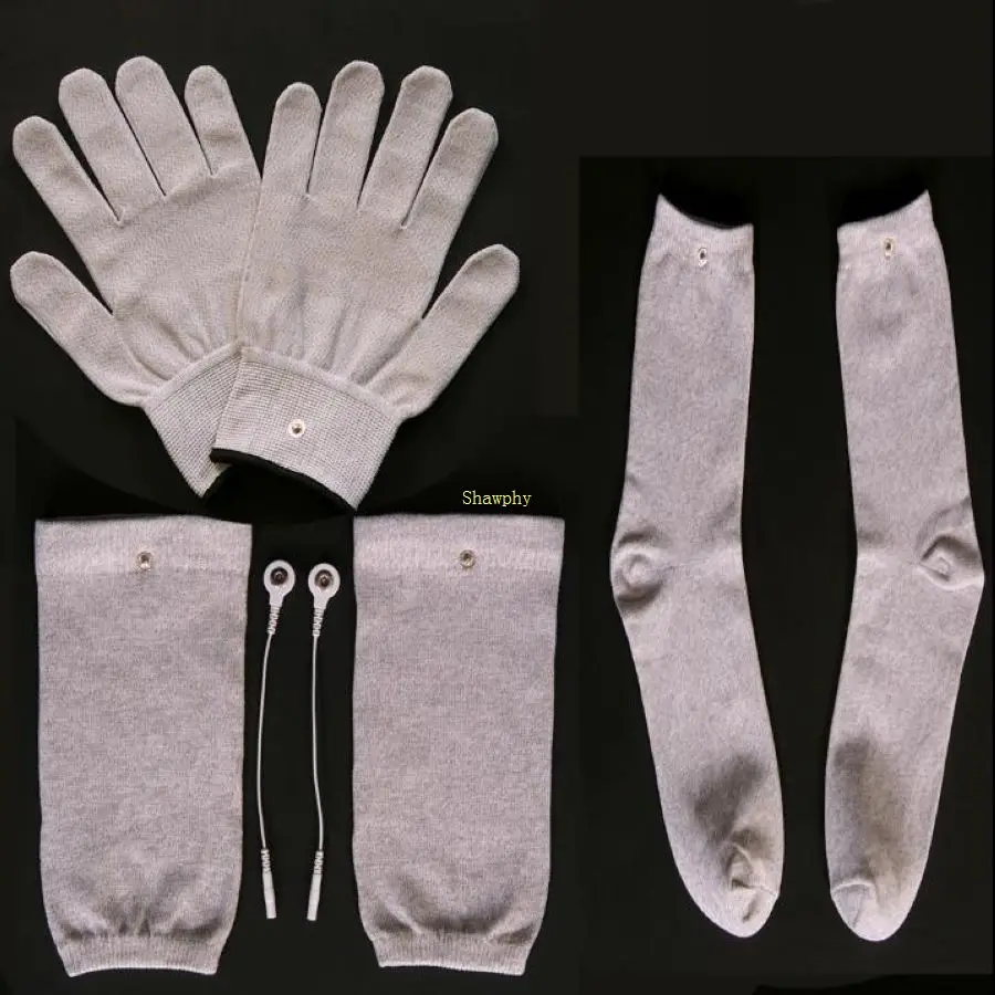 4 пар/лот Проводящие Серебряные волокна TENS/EMS Электротерапия перчатки+ носки+ наколенники Электротерапия блок для фитотерапии