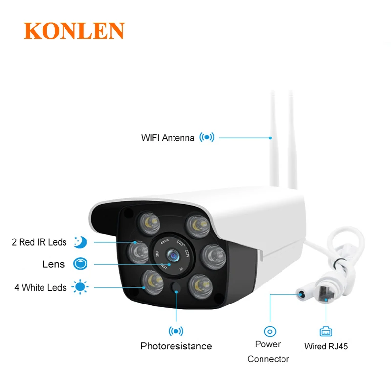 KONLEN wifi ip камера безопасности уличная 1080 P CCTV видео наблюдение проводная