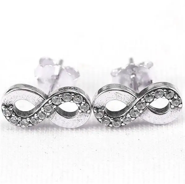 

Authentic 925 Sterling Silver Pandora Earring Infinite Love Heart With Crystal Stud Earring For Women Wedding Gift Jewelry