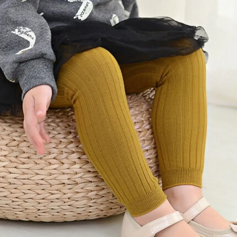 Детские вязаные Леггинсы хлопковые зимние штаны для маленьких девочек Однотонные цветные штаны