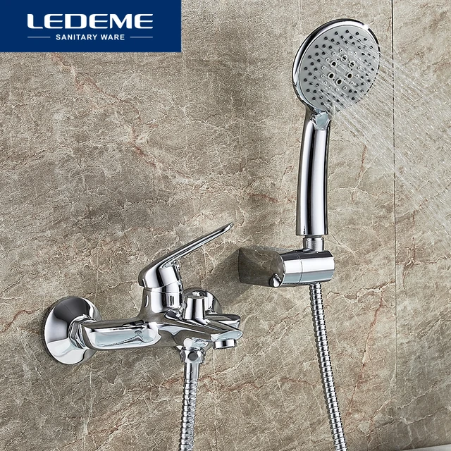 LEDEME Bathroom Bathtub Faucet Handheld Shower Chrome Finish Single