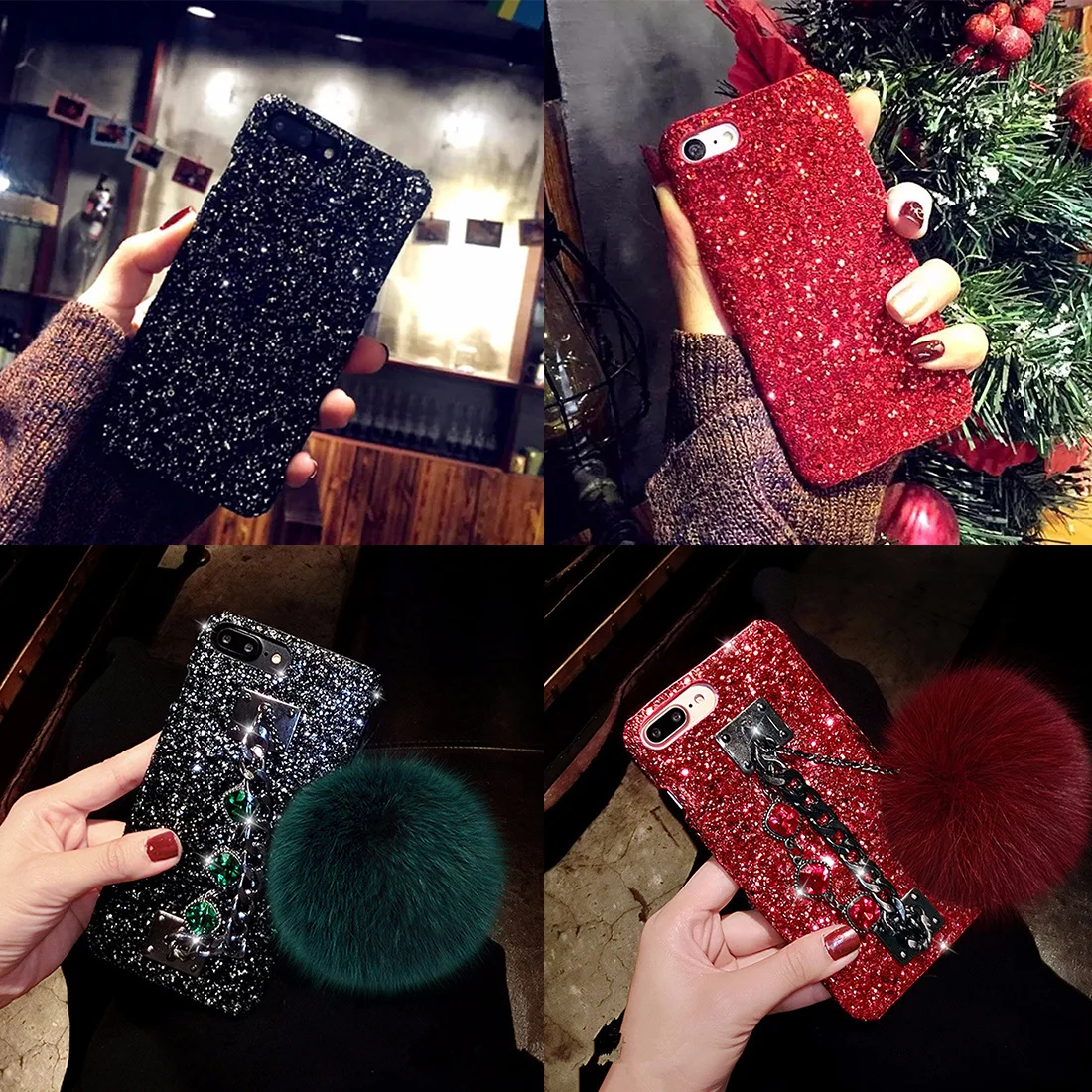 

Fashion Anti-fall Fox Ball Phone Case Luxury Diamond Gem Bracelet Chain Tassel Suitable for iPhone 7 8 Plus X XR XS Max