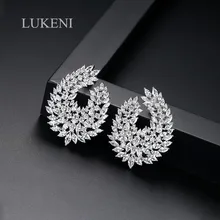 LUKENI роскошный блестящий белый цвет CZ большой роскошный лист серьги гвоздики для женщин Свадебная вечеринка модные ювелирные изделия подарок