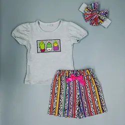 Одежда для маленьких девочек; модный костюм с принтом кактуса и леопардовым принтом; одежда для малышей; Новинка; популярный детский костюм