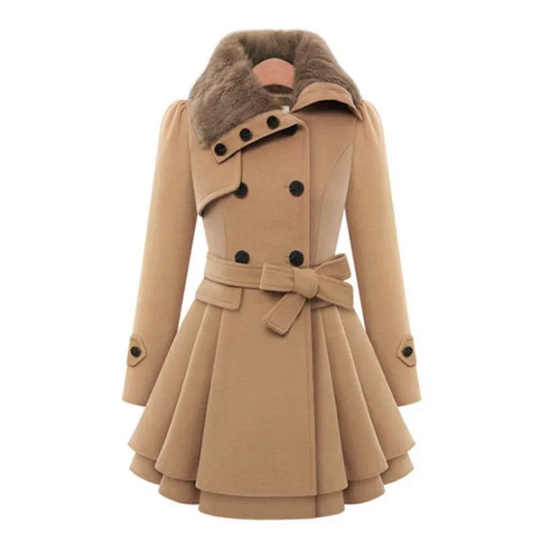 

Fashion Slim Women Winter Wool Blend Coat Plus Size 4Xl Thick Jacket Double Breasted Outwear Ladies Elegant Overcoat Xl5095
