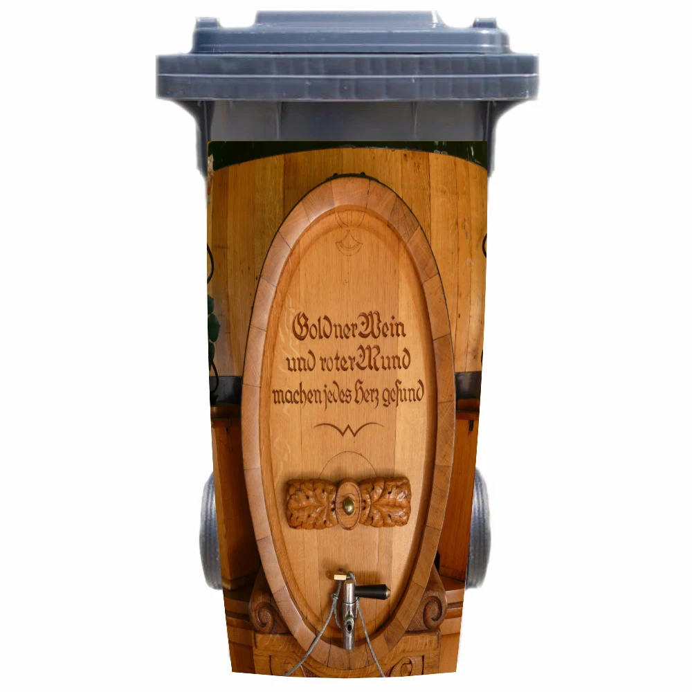 3D Wooden Wine Barrel Rubbish Bin Sticker Wallpaper mural Wall Print