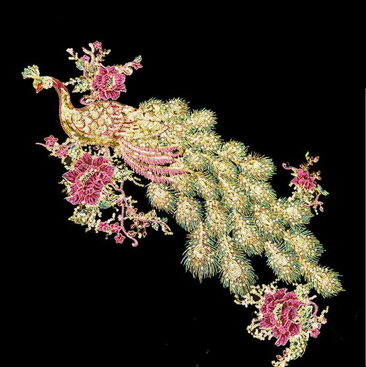 50Pcs Flower Embroidered Gold Phoenix Patch Applique Fabric Clothing Apparel Sewing Fabric