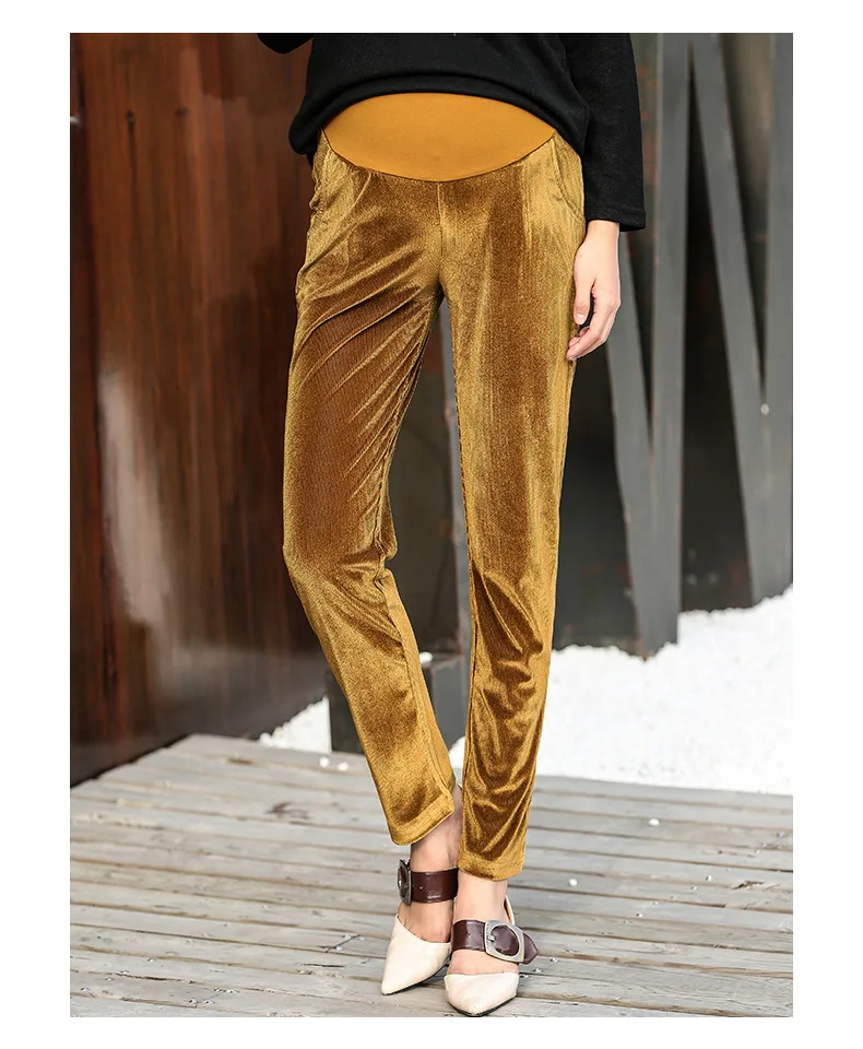 Брюки для беременных Весна Осень Новые модные брендовые золотые бархатные брюки женские брюки для беременных Большие размеры ws107