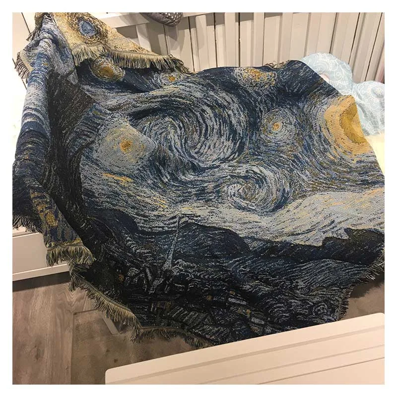 Гобелен Ван Гог Звездная ночь, хлопковый тканевый ковер, многоцелевой ковер с кисточками, одеяло, постельные принадлежности